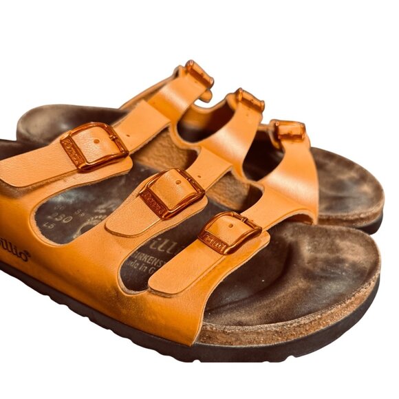 Papillio by Birkenstock Womens EU 36 W 5 Orange Leather 3 Triple Strap Sandal - Picture 2 of 11